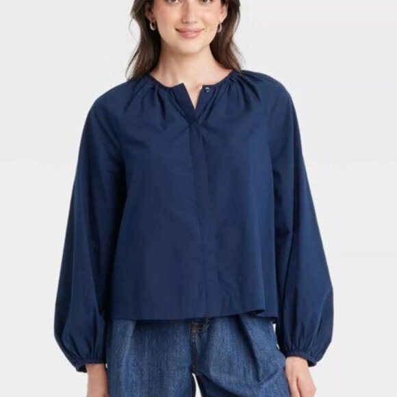 Universal Thread Tops - NWT Universal Thread Navy Long Sleeve Peasant Blouse
